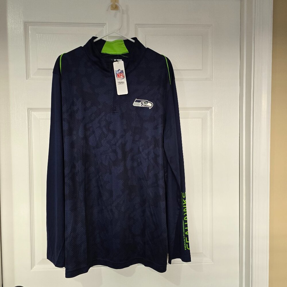 Seattle Seahawks‎ Men's NFL Apparel 1/4 Zip Camo Polyester Pullover Navy XL NWT